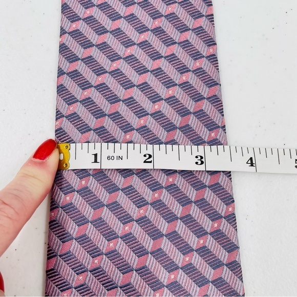 David Taylor Pink Grey White Geometric Office Business Corp Handmade Silk Tie - Picture 6 of 8
